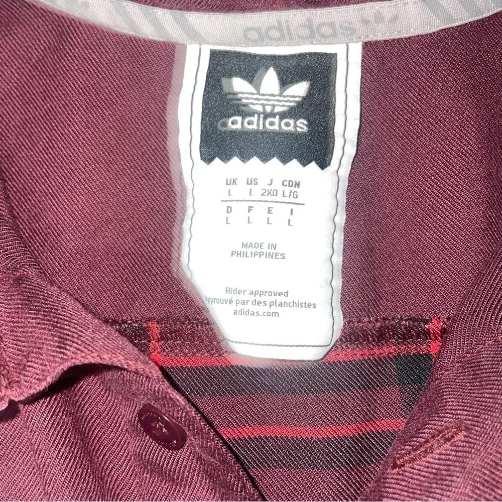 Mens adidas Bossk Plaid Shirt Maroon Red Black Long Sleeve Button Up Size L